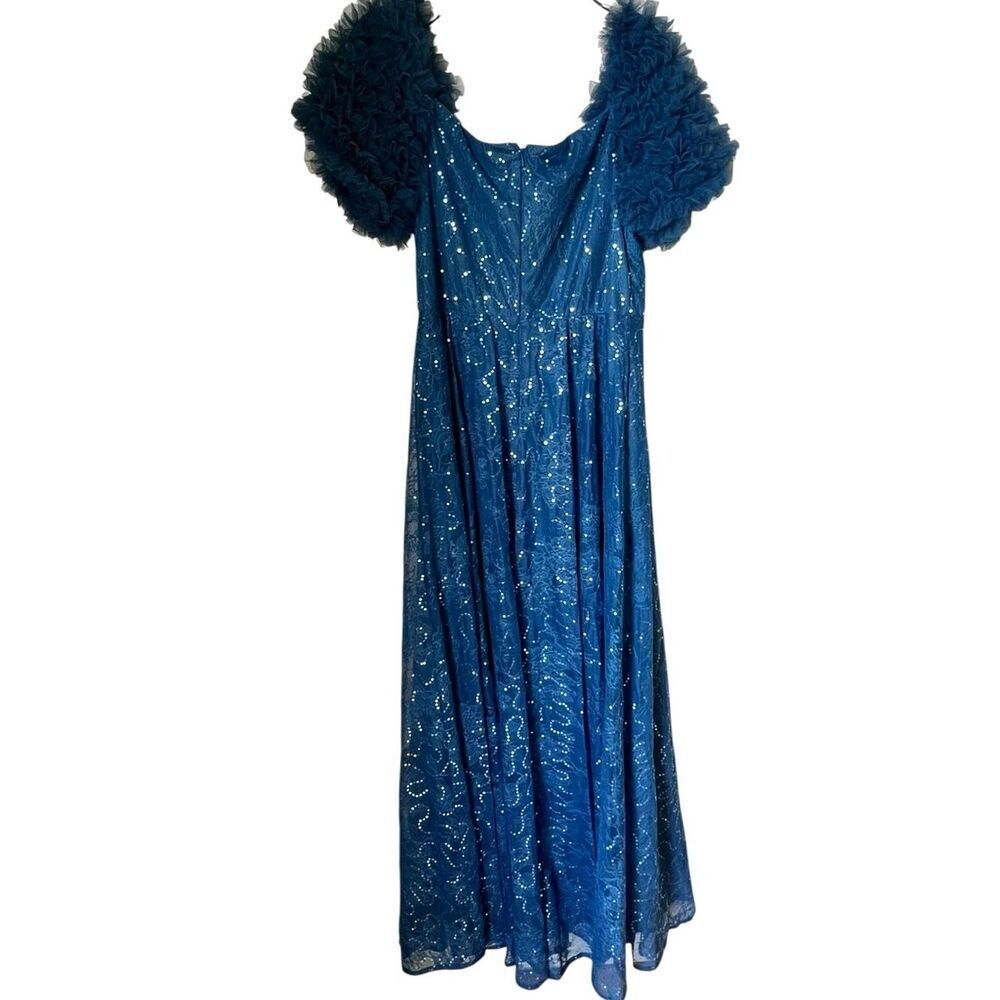 XUIBOL Teal Tulle Gown Bridgerton Regency Puff Sleeve Sequin Lace Maxi Dress XL